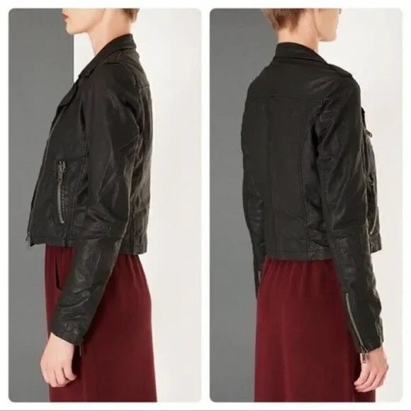 Topshop Boutique shrunken leather biker jacket size 2 BoxM